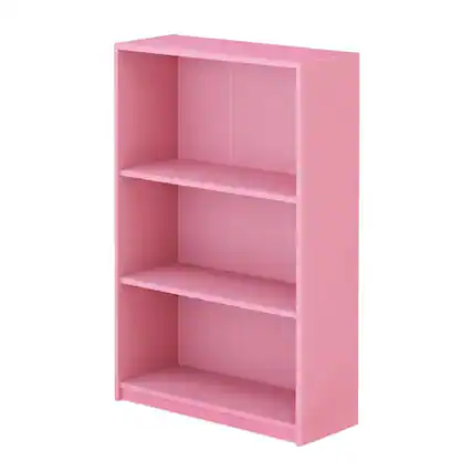 Front. FurniFact - Pink 3-Tier Adjustable Shelf Bookcase with Sturdy Wood Construction - Pink.
