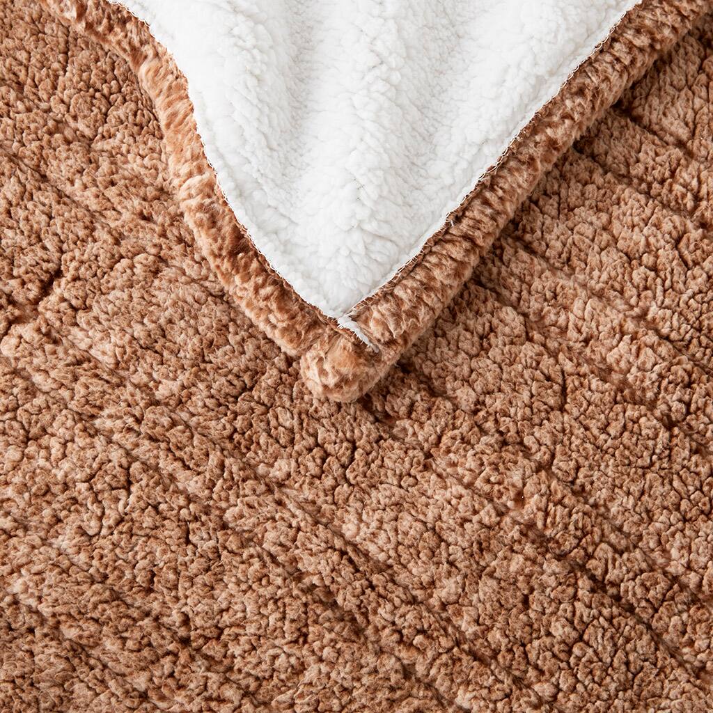 Alt View 5. Gracie Mills - Gracie Mills Mckinley Solid Heated Sherpa Throw - Brown.