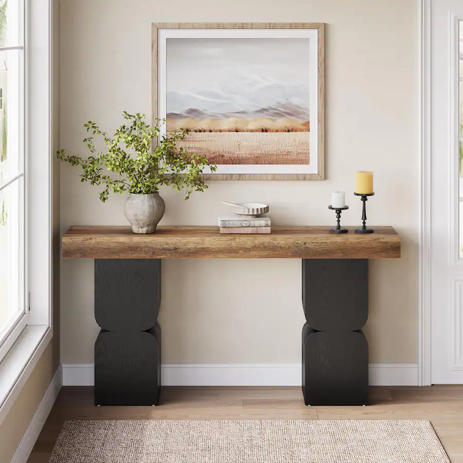 Table Facing Tribesigns Console Table 63 in, Sturdy Appearance, Table Behind the ...