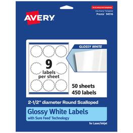 Avery - Glossy Round Scalloped Labels, 2.5" Diameter, 450 Total - White