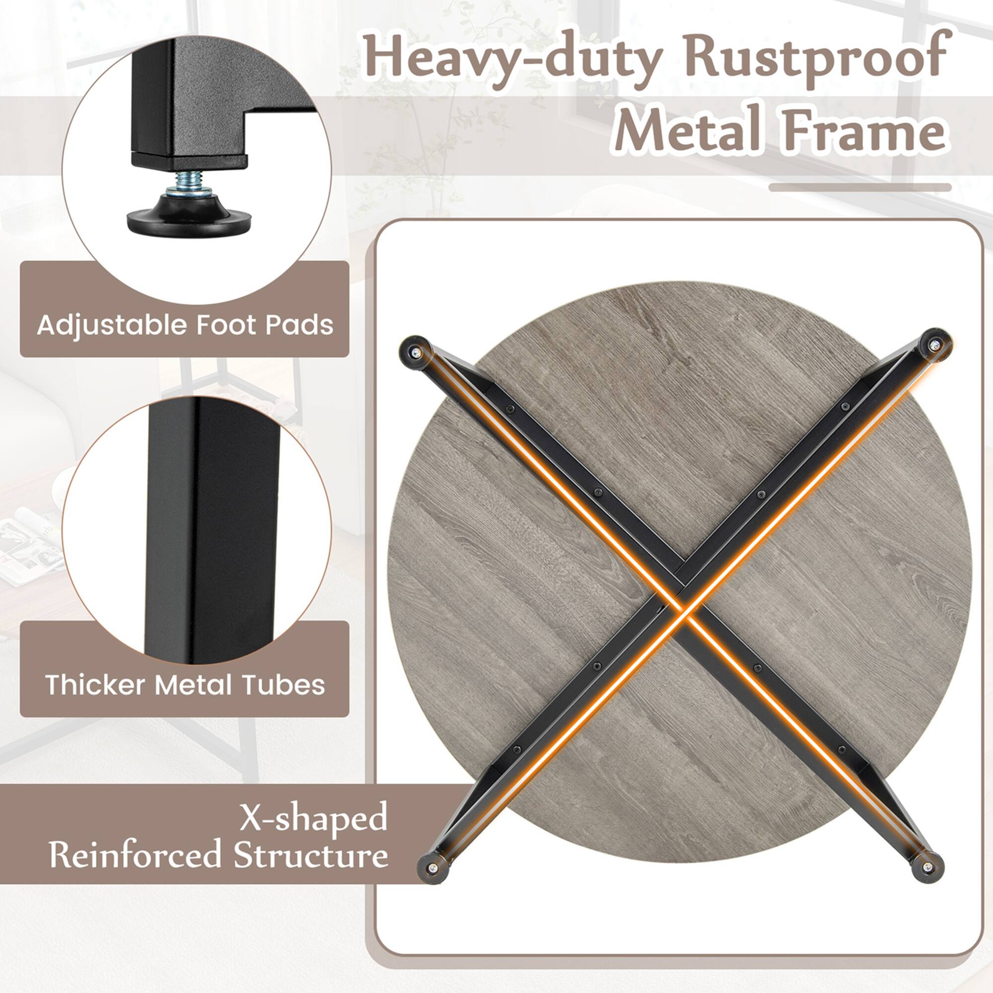 Heavy-duty Rustproof Metal Frame Adjustable Foot Pads Thicker Metal Tubes X-shaped Reinforced Structure