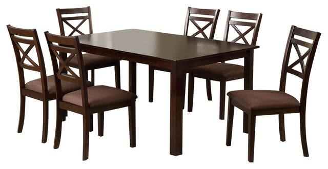 Front. Manhattan Lane - Spacious Dining Table With Fabric Cushion Chair, Set of 7, Expresso Finish - Expresso Finish.