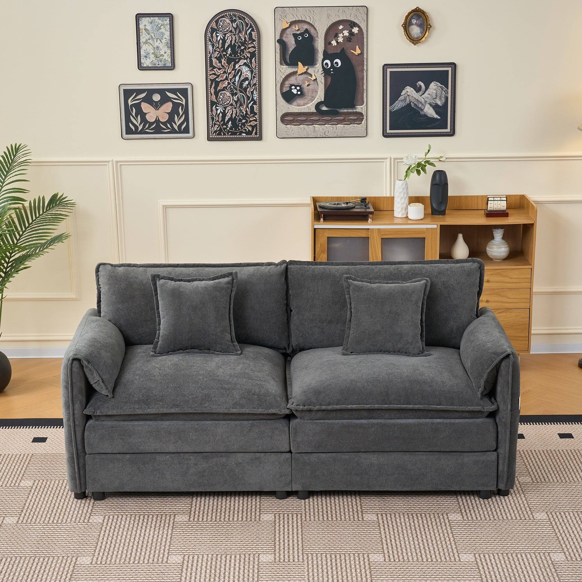 Alt View 1. Boyel Living - Modern Minimalist Grey Chenille Sofa with Side Storage Pockets 2-Seat - Grey.
