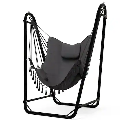 Front. Fabibe - Hammock Chair with Stand,Heavy-Duty Hanging Chair with Stand, for Indoor Outdoor,Sturdy Swing Chair Stand Max Load... - Grey.