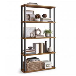 Songmics Home - Superfast Toolless Assembly, 5-Tier Shelf for Living Room, Standing Shelf, Bookshelf, Bedroom, Kitchen - Rustic Brown and Ink Black