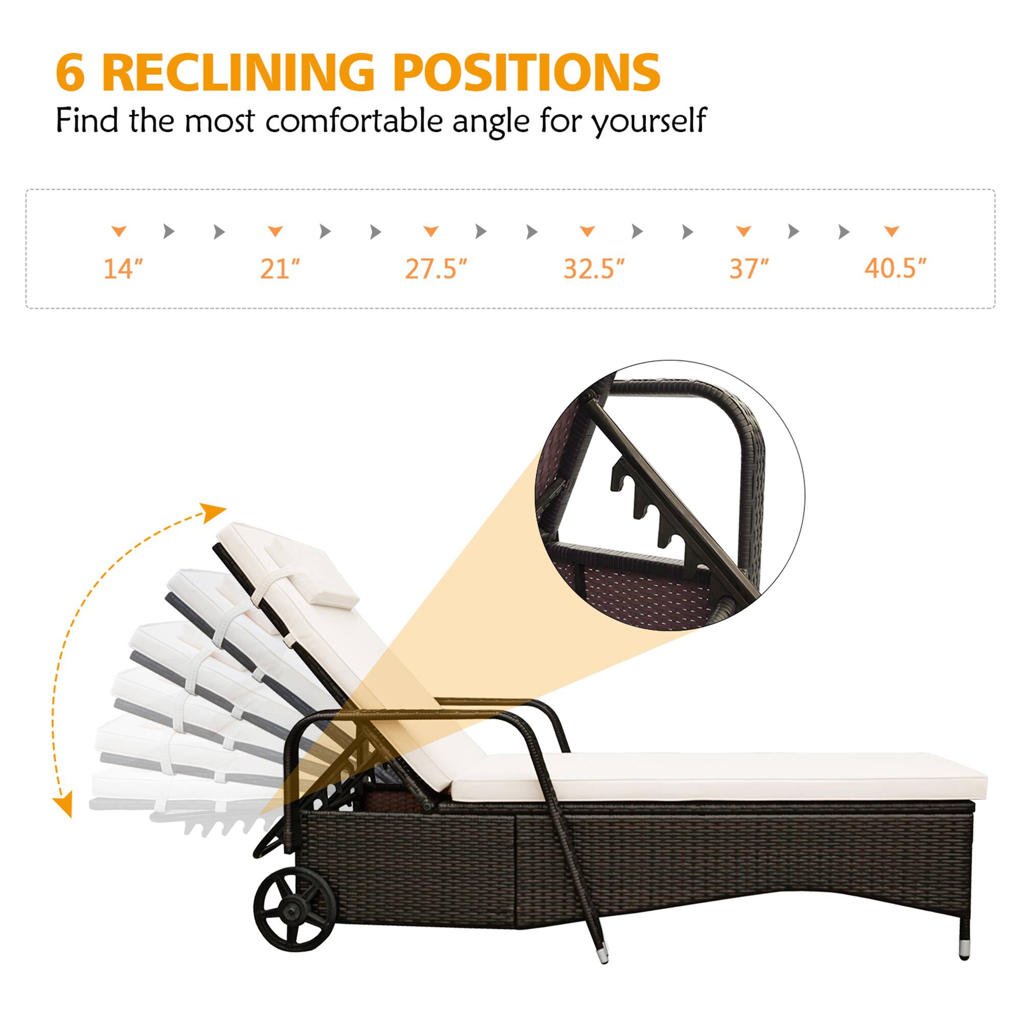 6 RECLINING POSITIONS
Find the most comfortable angle for yourself
14"
21"
27.5"
32.5"
37"
40.5"