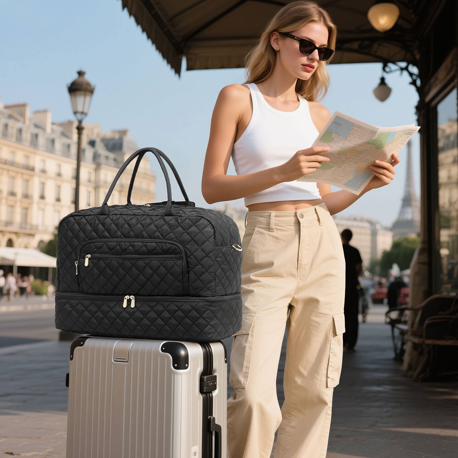 Alt View 1. Unique Bargains - 50L Large Travel Duffle Bag for Women Weekender Overnight Bag W/Shoe Compartment+Wet Pocket+Toiletry Bag TSA Approved - Black.