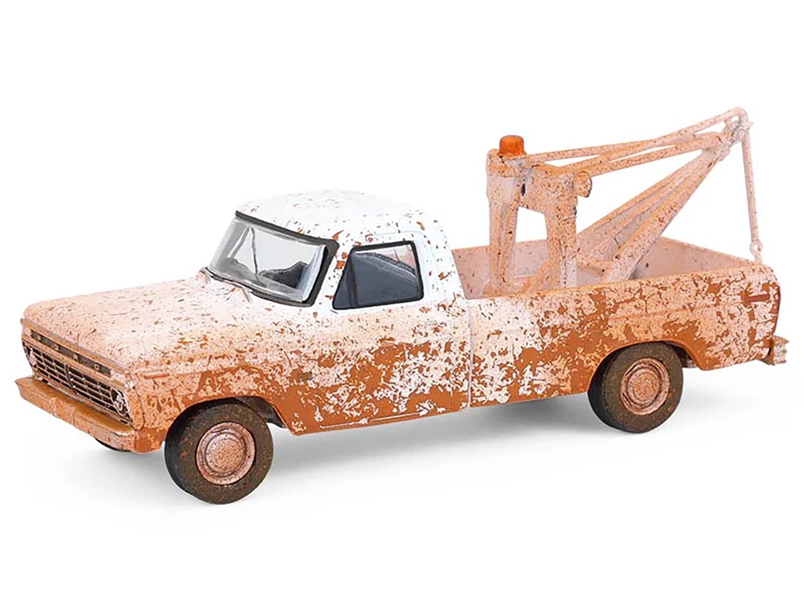 Alt View 5. Greenlight - 1973 Ford F-100 Tow Truck White (Weathered) "Blue Collar Collection" Series 14 1/64 Diecast Model Cars by Greenlight.