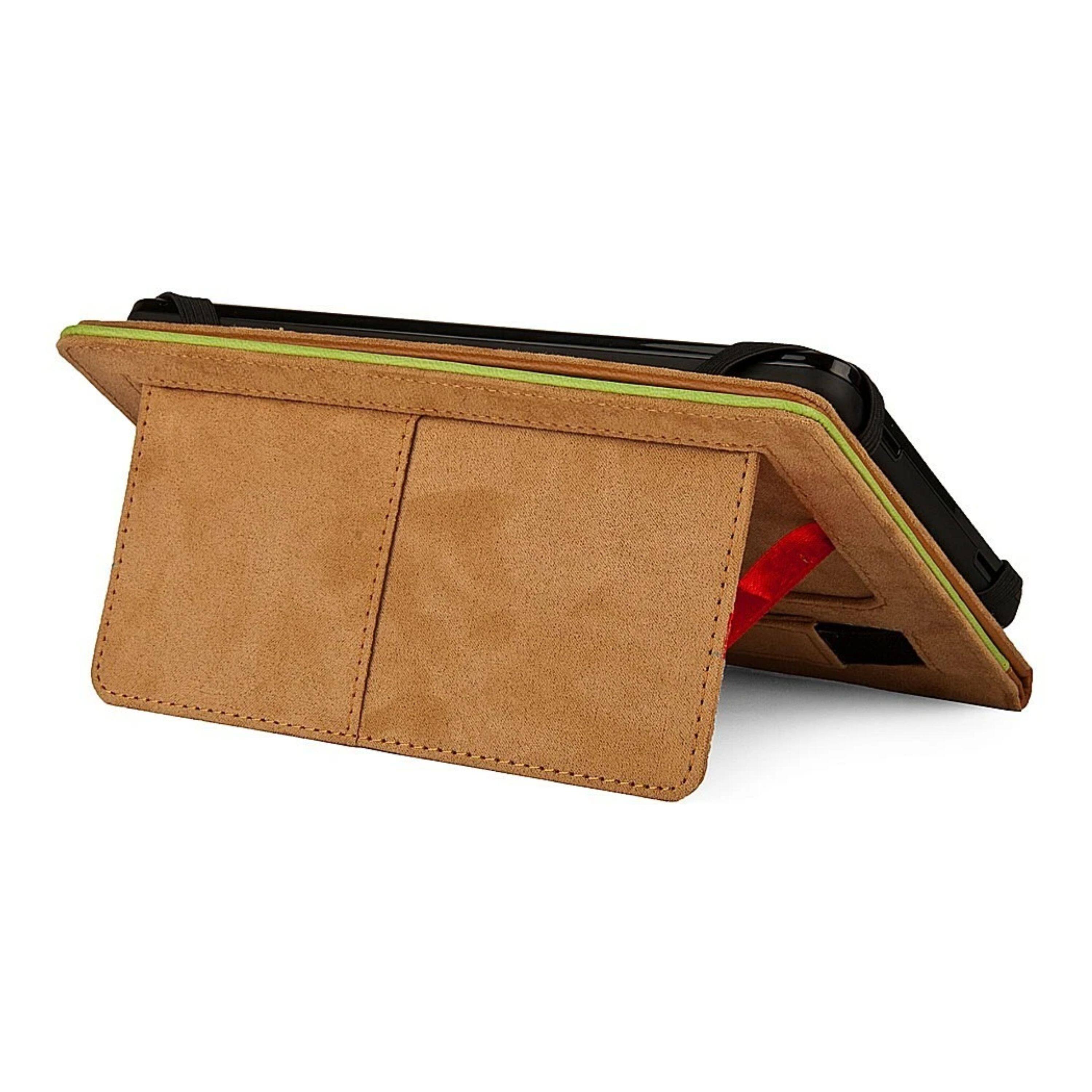 Back. Kitcheniva - Tablet Leather Folio Stand Carry Case Cover For 10.1" Amazon Fire HD 10 - Green/Brown.