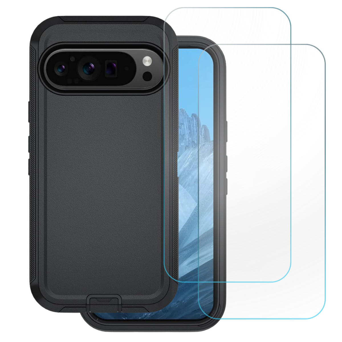 Entronix - Bundle for Pixel 10 Pro XL - Heavy Duty Case & 2 Clear Screen Protectors - Black