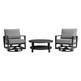 Armen Living - Cayman 3 Piece Black Aluminum Outdoor Seating Set with Cushions - Dark Gray