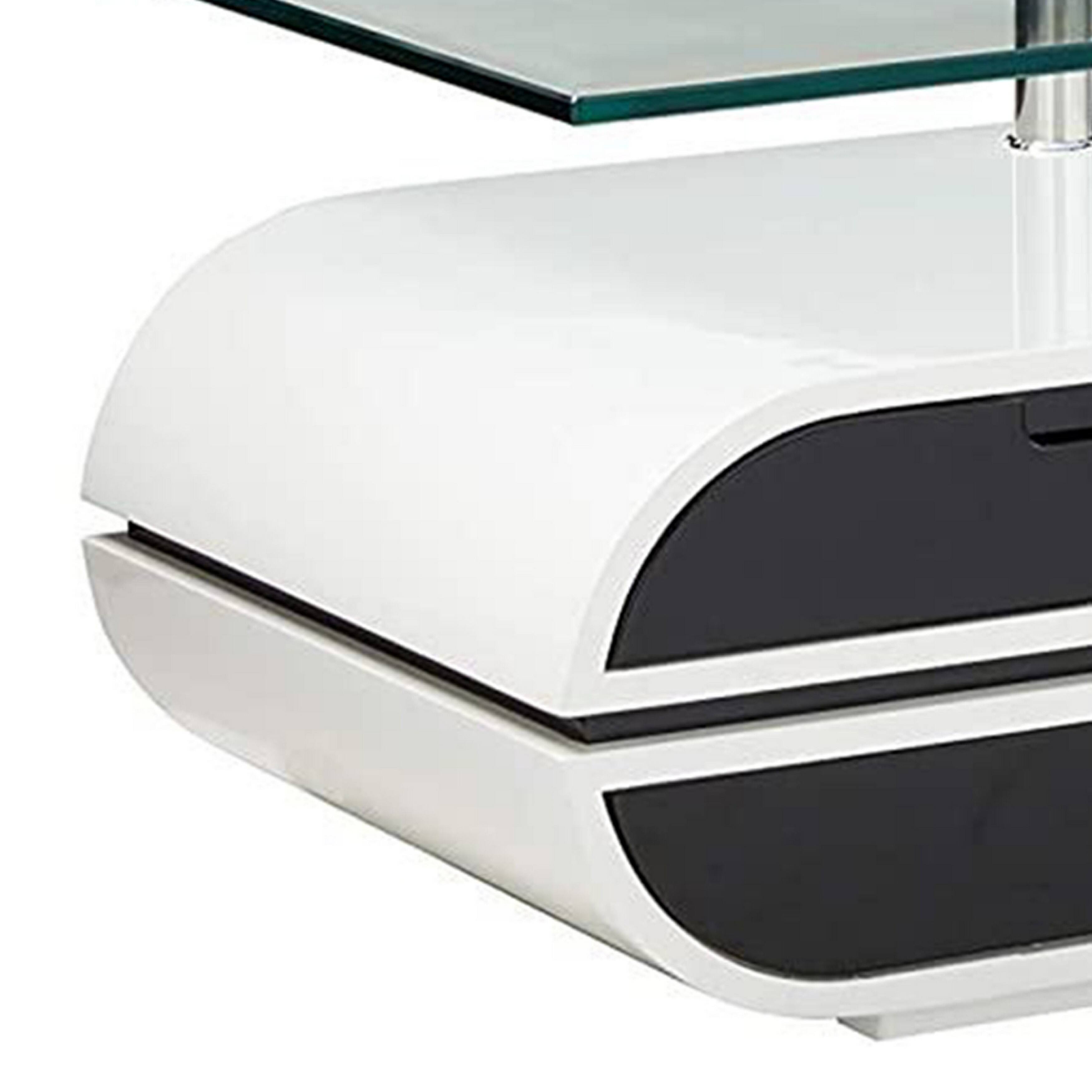 Alt View 3. Manhattan Lane - 63 Inch TV Entertainment Console, Glass Top, Chrome Posts - Black, White.