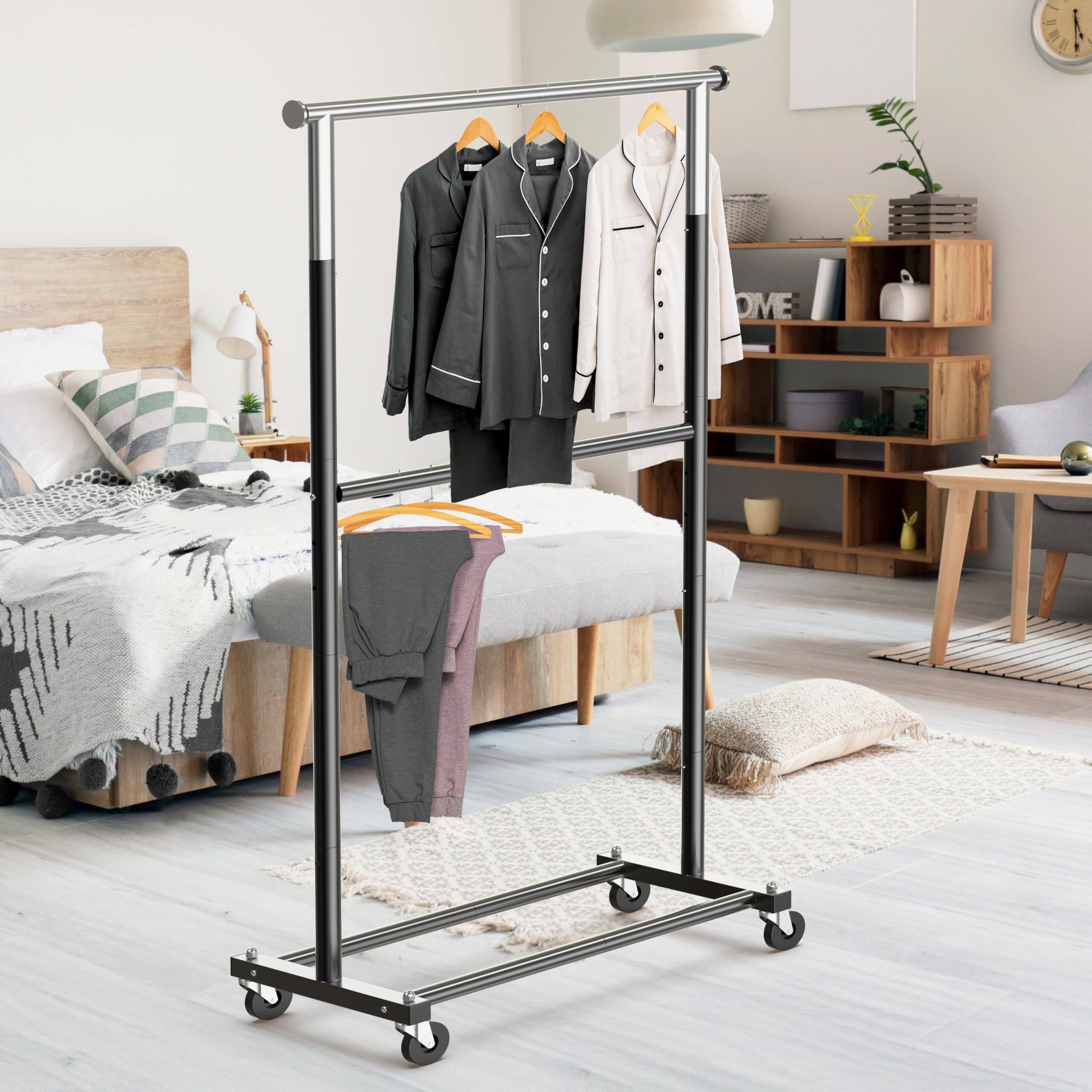 Alt View 1. Refined Abode Design - Double Rod Garment Rack - Grey.
