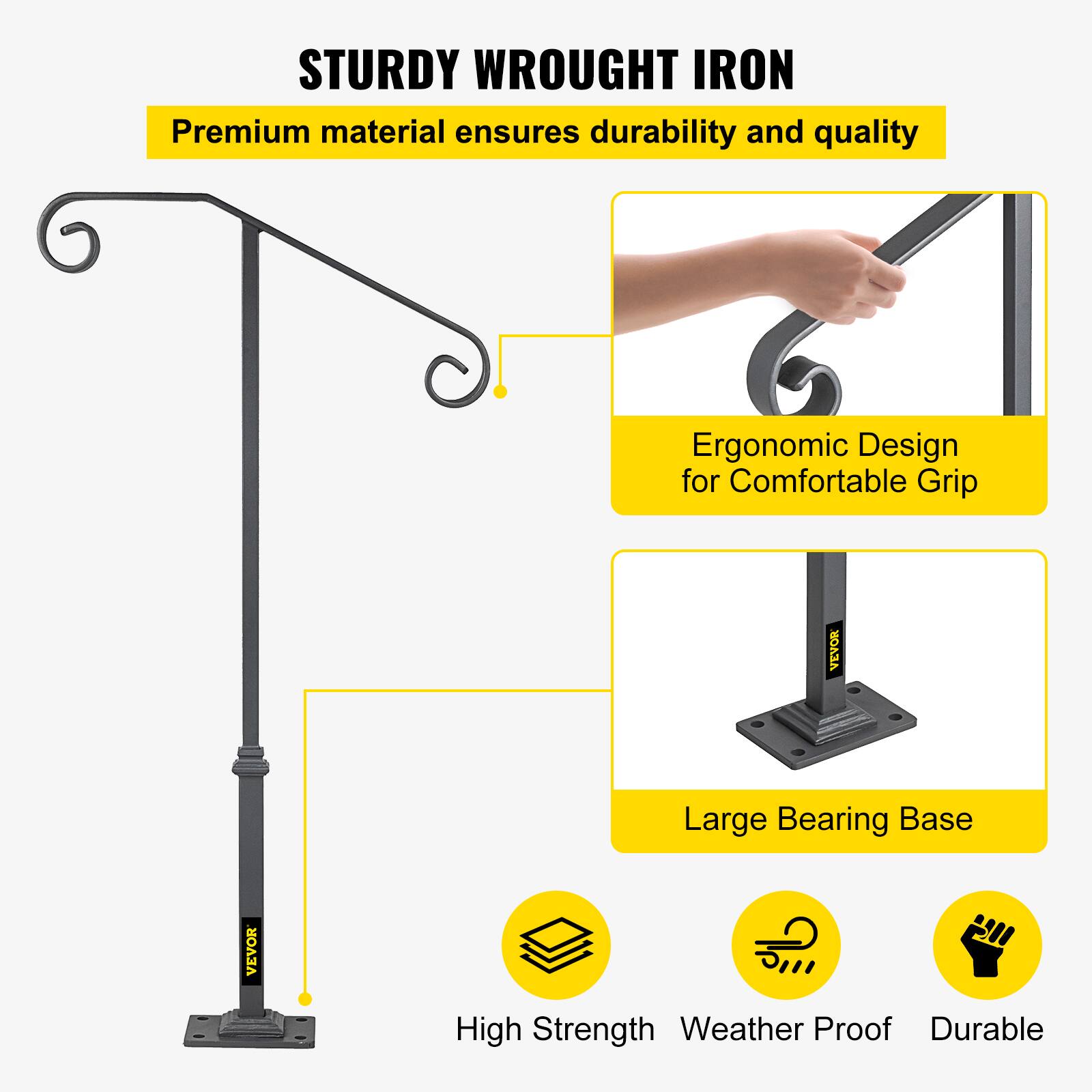 STURDY WROUGHT IRON, Premium material ensures durability and quality, Ergonomic Design for Comfortable Grip, Large Bearing Base, High Strength, Weather Proof, Durable