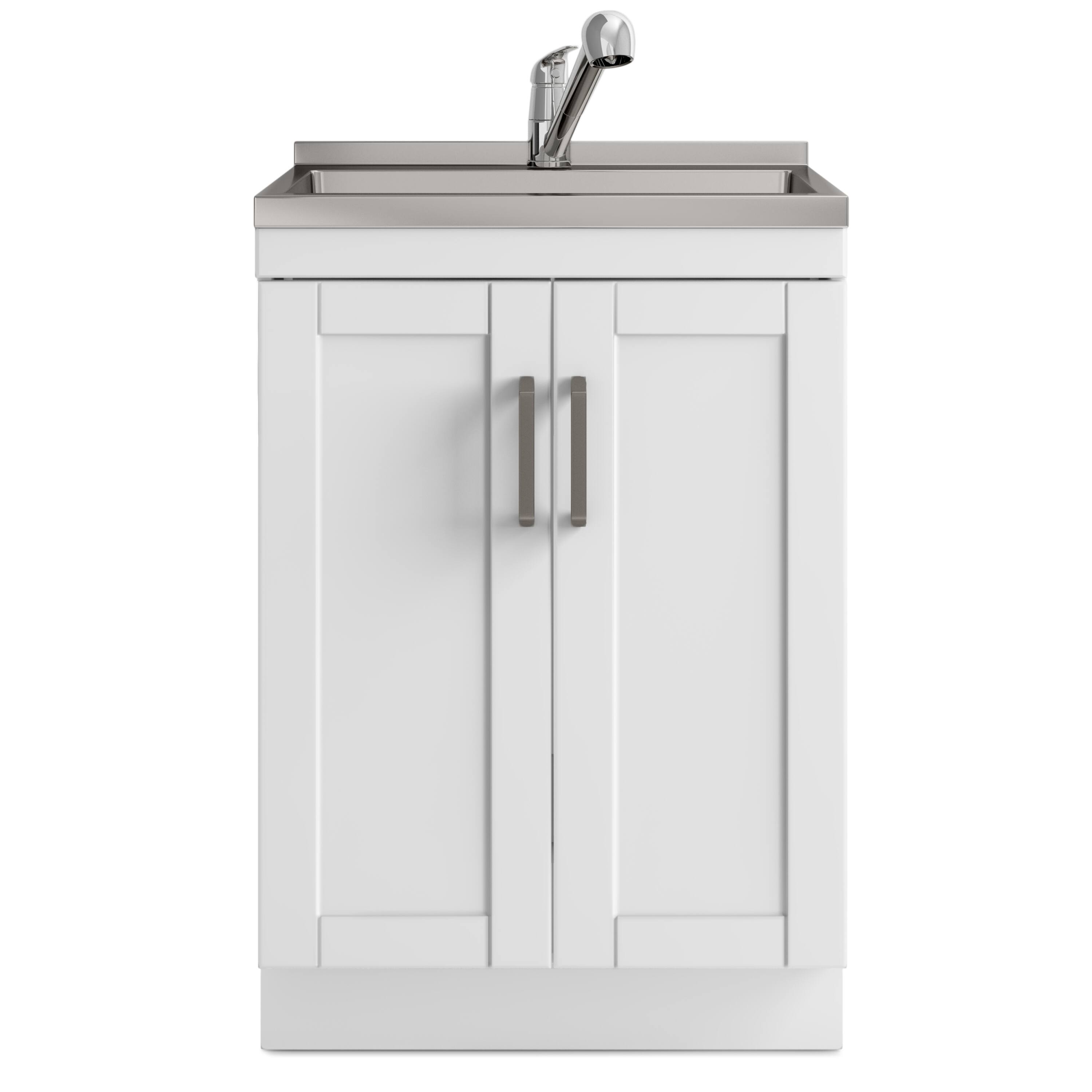 Left. Simpli Home - Kyle All-In-One 24-inch Laundry Utility Sink and Cabinet - Pure White.