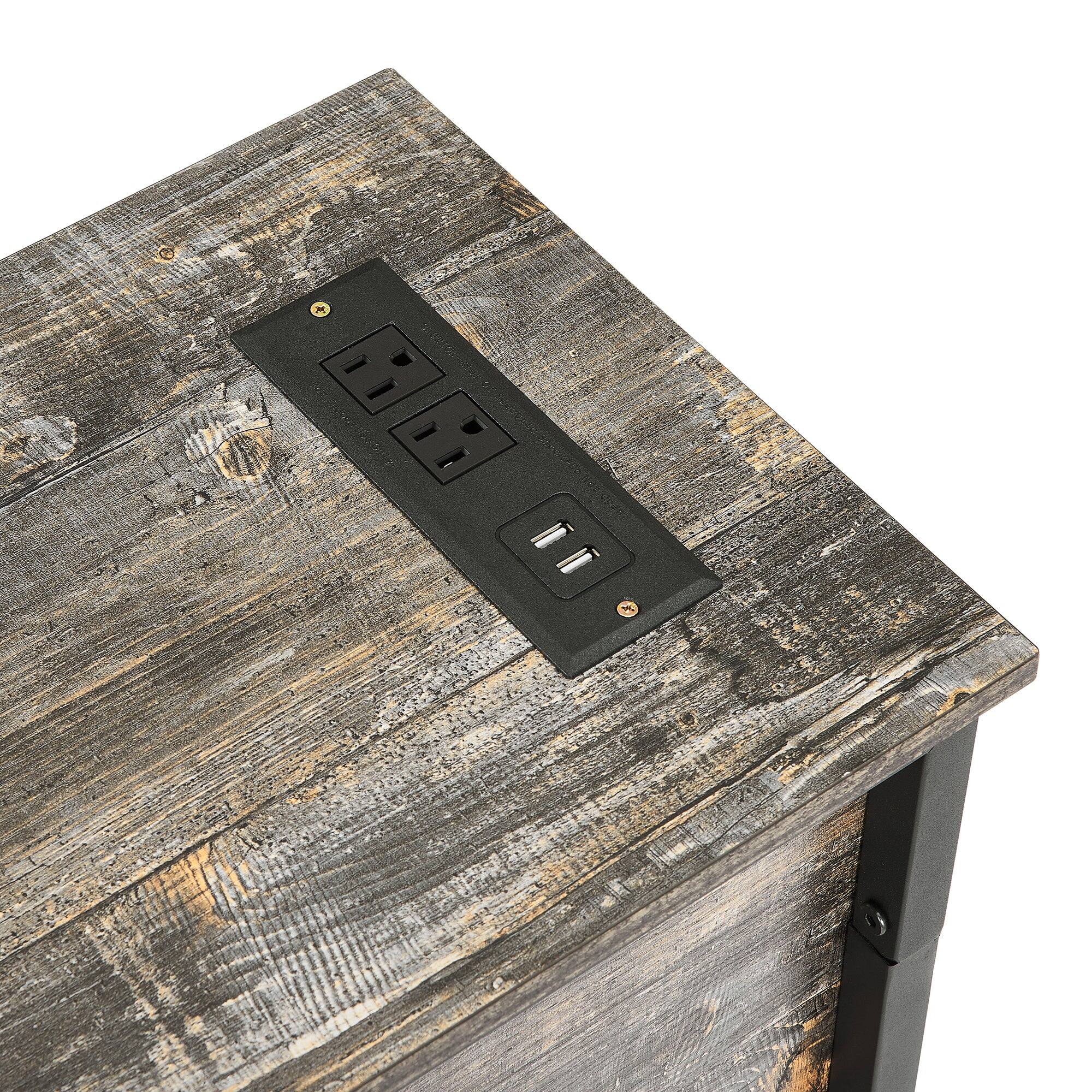 Angle. Vecelo - Charging Nightstand with Outlets & USB Ports - Bedside Table With Fabric Drawers, Modern End Table - Old School.