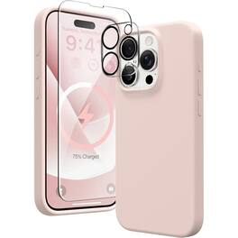 Bundle - Entronix - for iPhone 14 Pro - Silicone Case, Screen Protector & Camera Lens Protector - Rose Gold