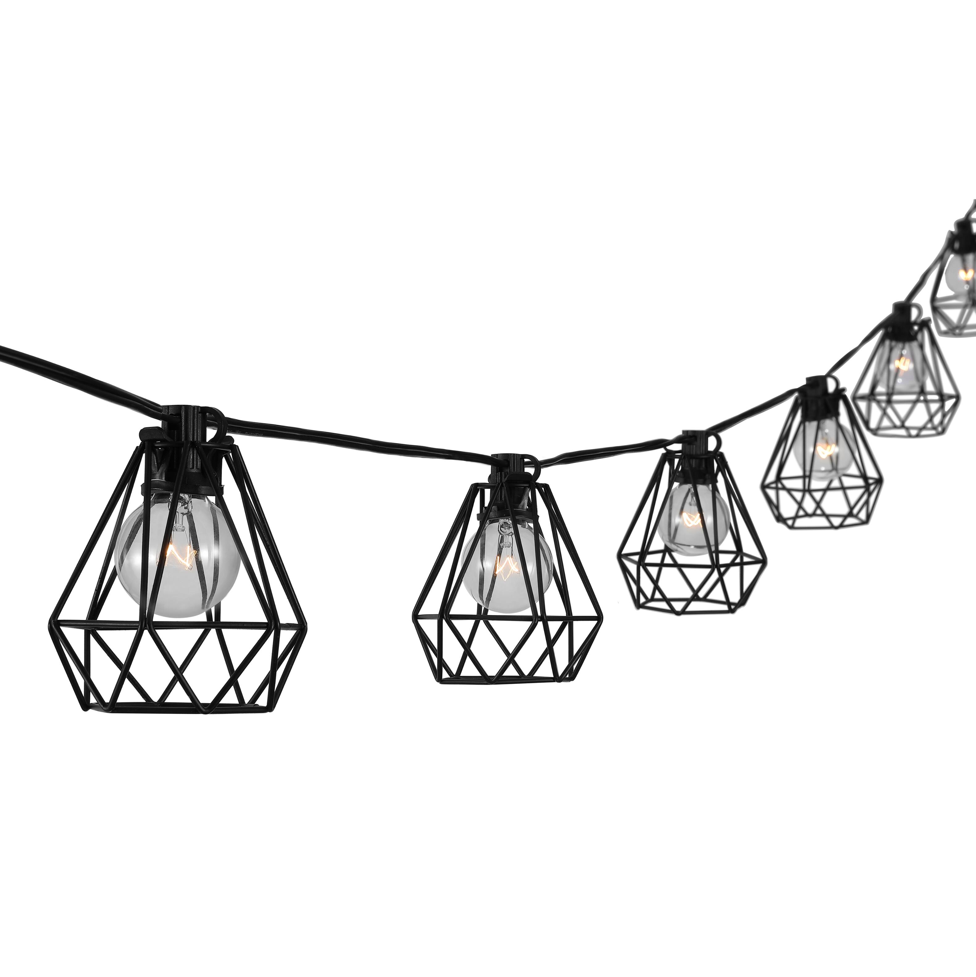 Alt View 8. Jonathan Y - 10-Light Indoor/Outdoor 10 ft. Contemporary Transitional LED G40 Diamond Cage String Lights, Black - Black.