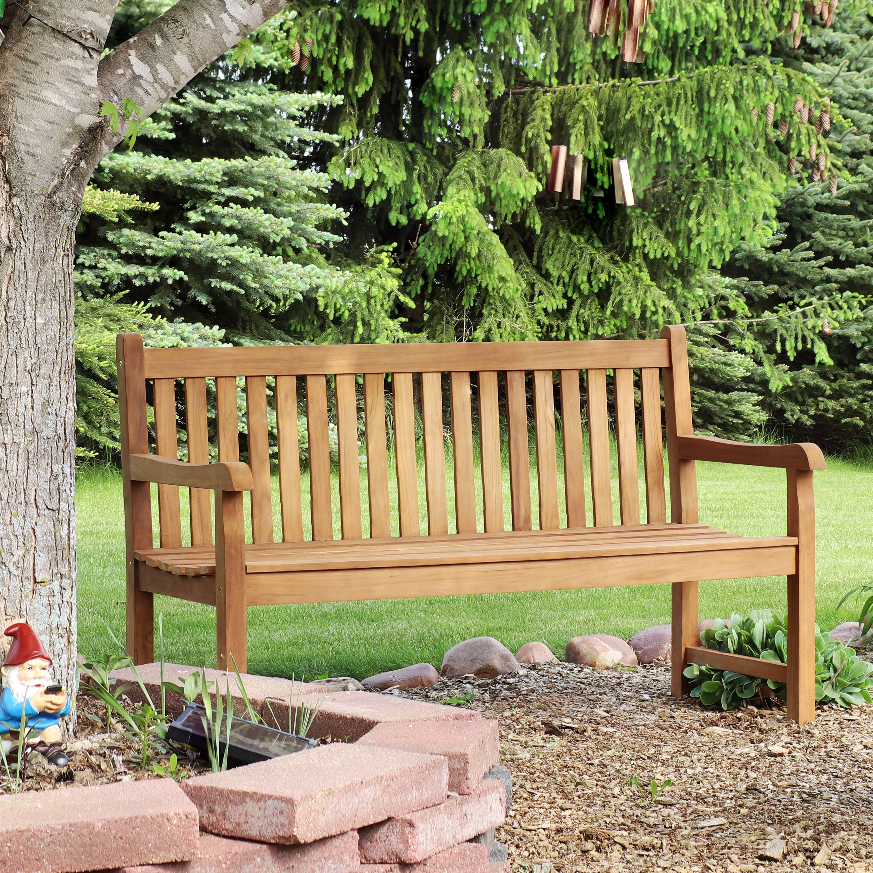 Alt View 4. Sunnydaze - 2-Person Mission Style Solid Teak Wood Outdoor Garden Bench - Beige.