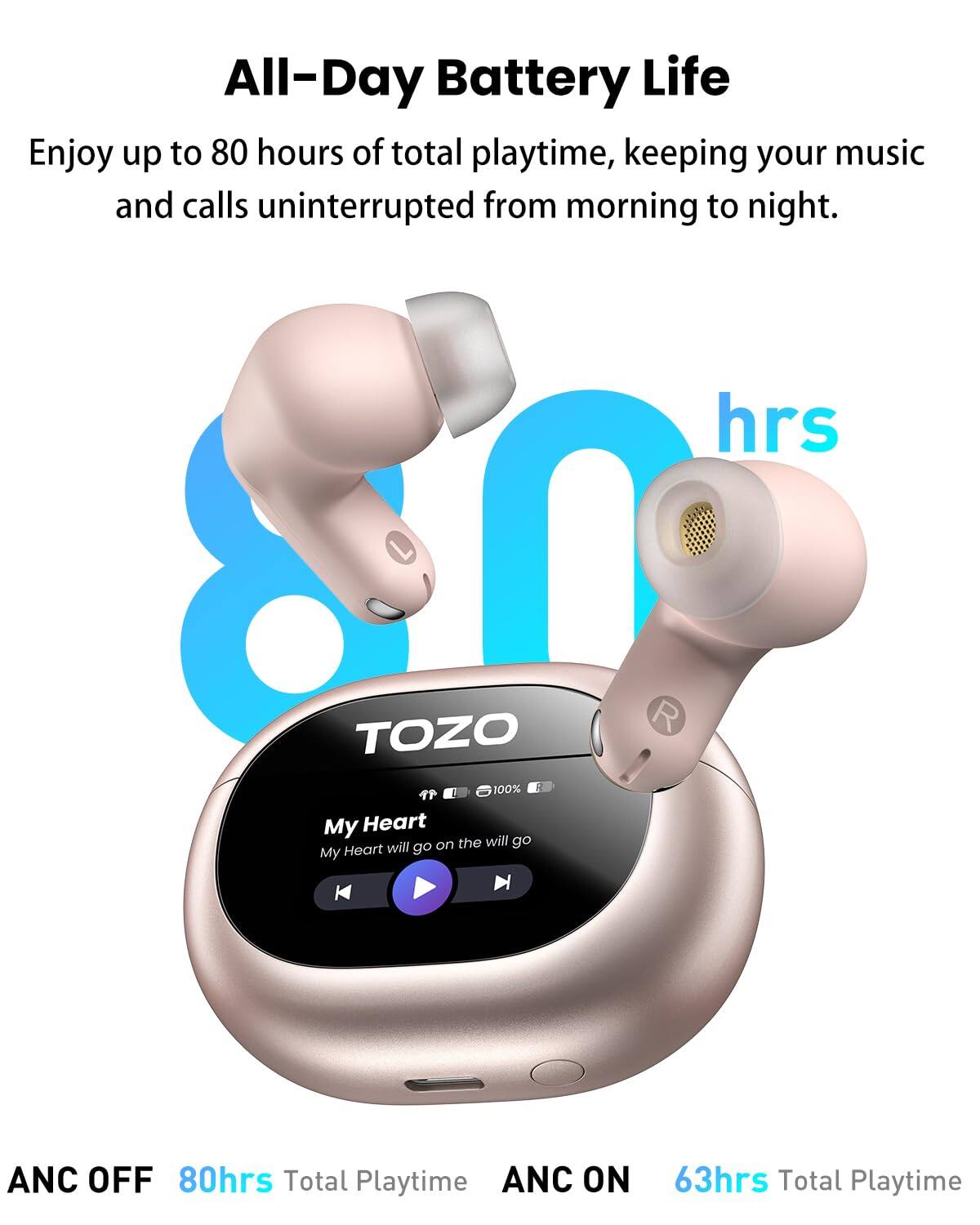 All-Day Battery Life

Enjoy up to 80 hours of total playtime, keeping your music and calls uninterrupted from morning to night.

ANC OFF 80hrs Total Playtime

ANC ON 63hrs Total Playtime