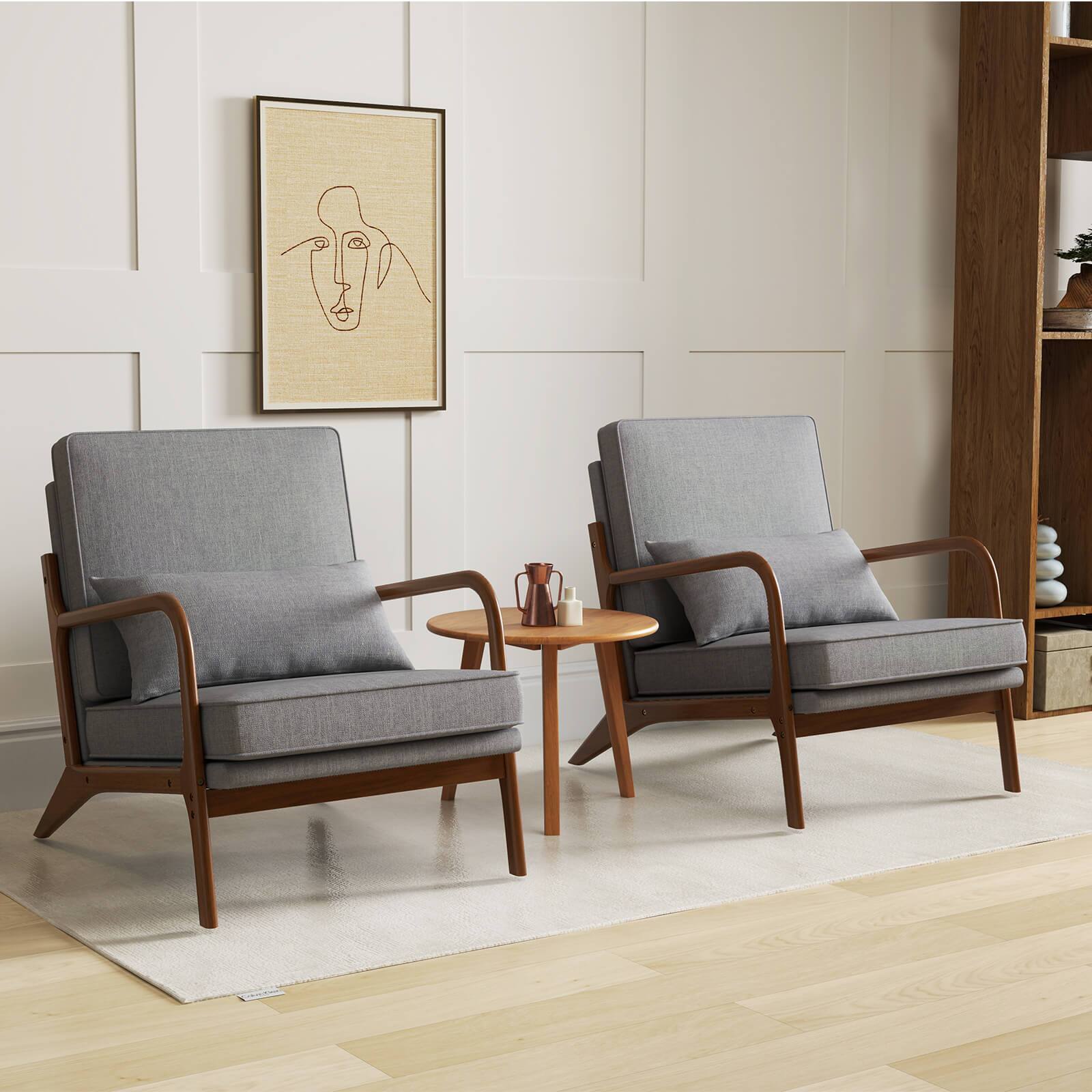 Alt View 3. Costway - Costway 2 PCS Modern Accent Chair Upholstered Leisure Armchair with Rubber Wood Armrests - Gray.