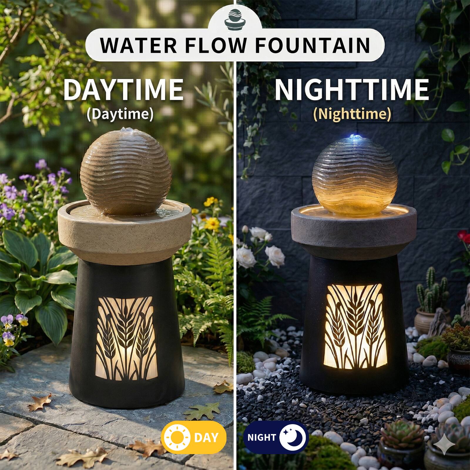 WATER FLOW FOUNTAIN

DAYTIME  
(Daytime)

NIGHTTIME  
(Nighttime)

DAY  
NIGHT