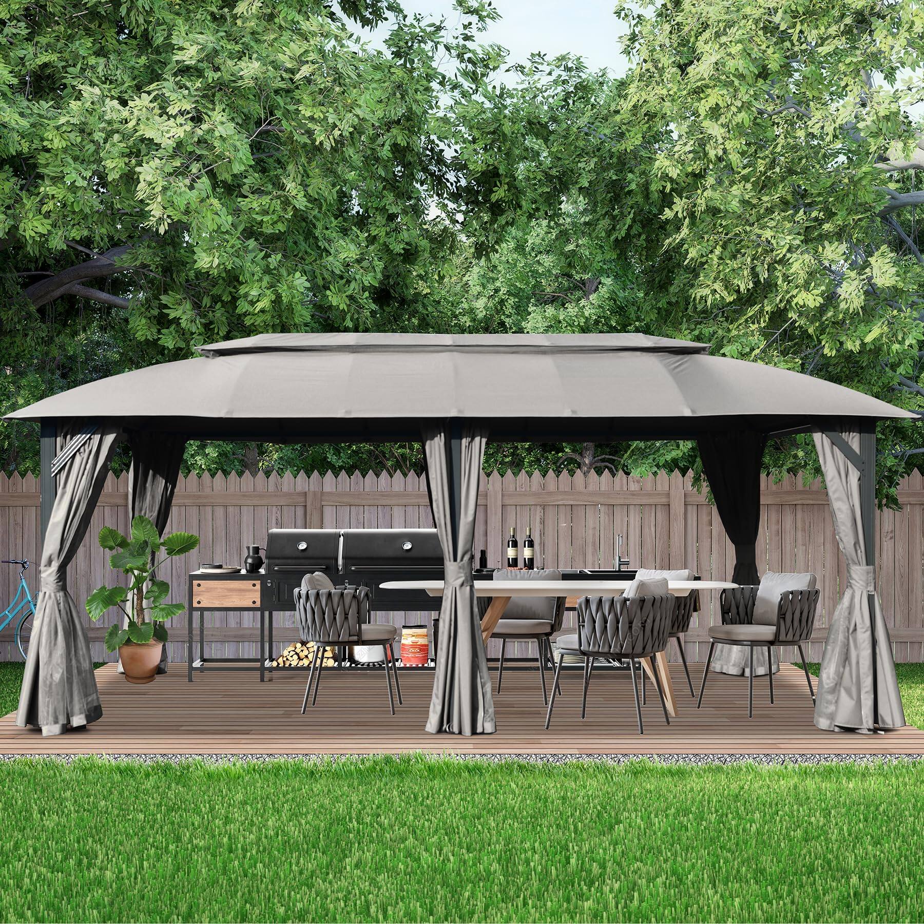 Alt View 1. Boyel Living - Outdoor Double Roof Gazebo with Curtains and Mosquito Netting Heavy Duty Metal Frame - Gray.