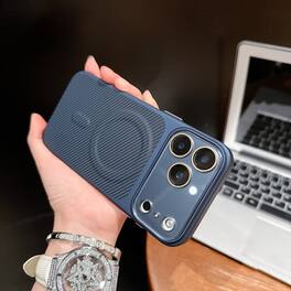 Dteck - Magnetic Carbon Fiber Texture Case for Apple iPhone 17 Pro Max Slim Shockproof Hybrid Cover with Built-in Lens Protector - Darkblue