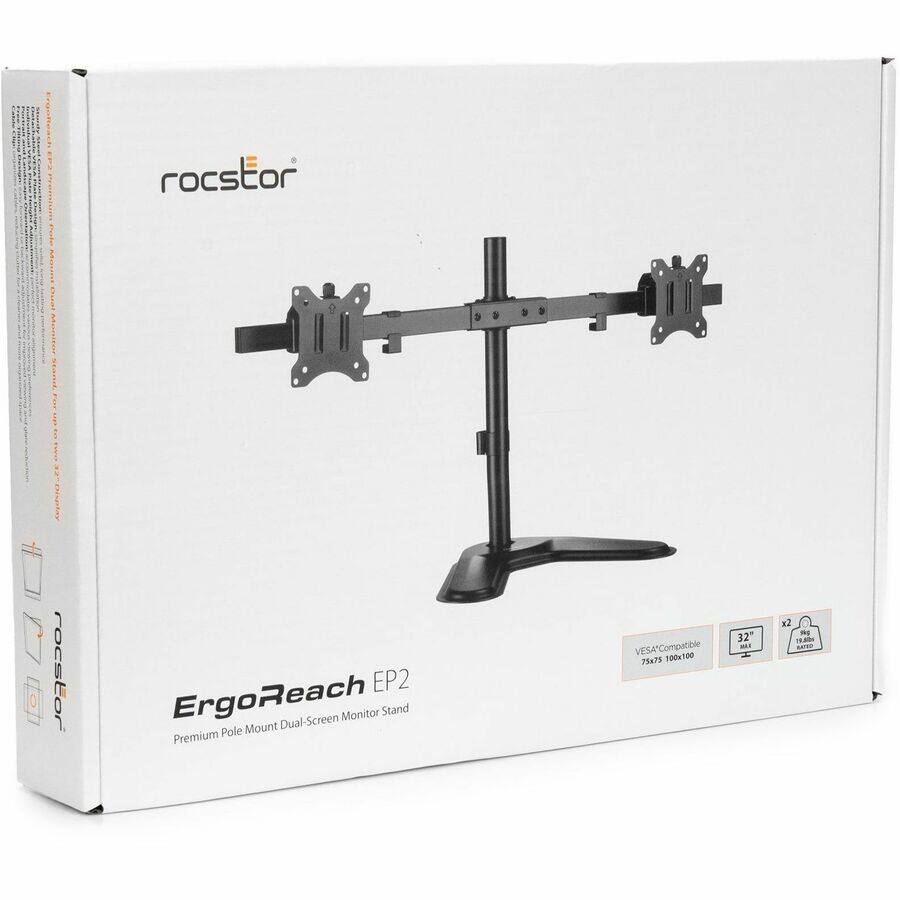 rocstor ErgoReach EP2 Premium Pole Mount Dual-Screen Monitor Stand VESA*Compatible 79K75 01 32" x2