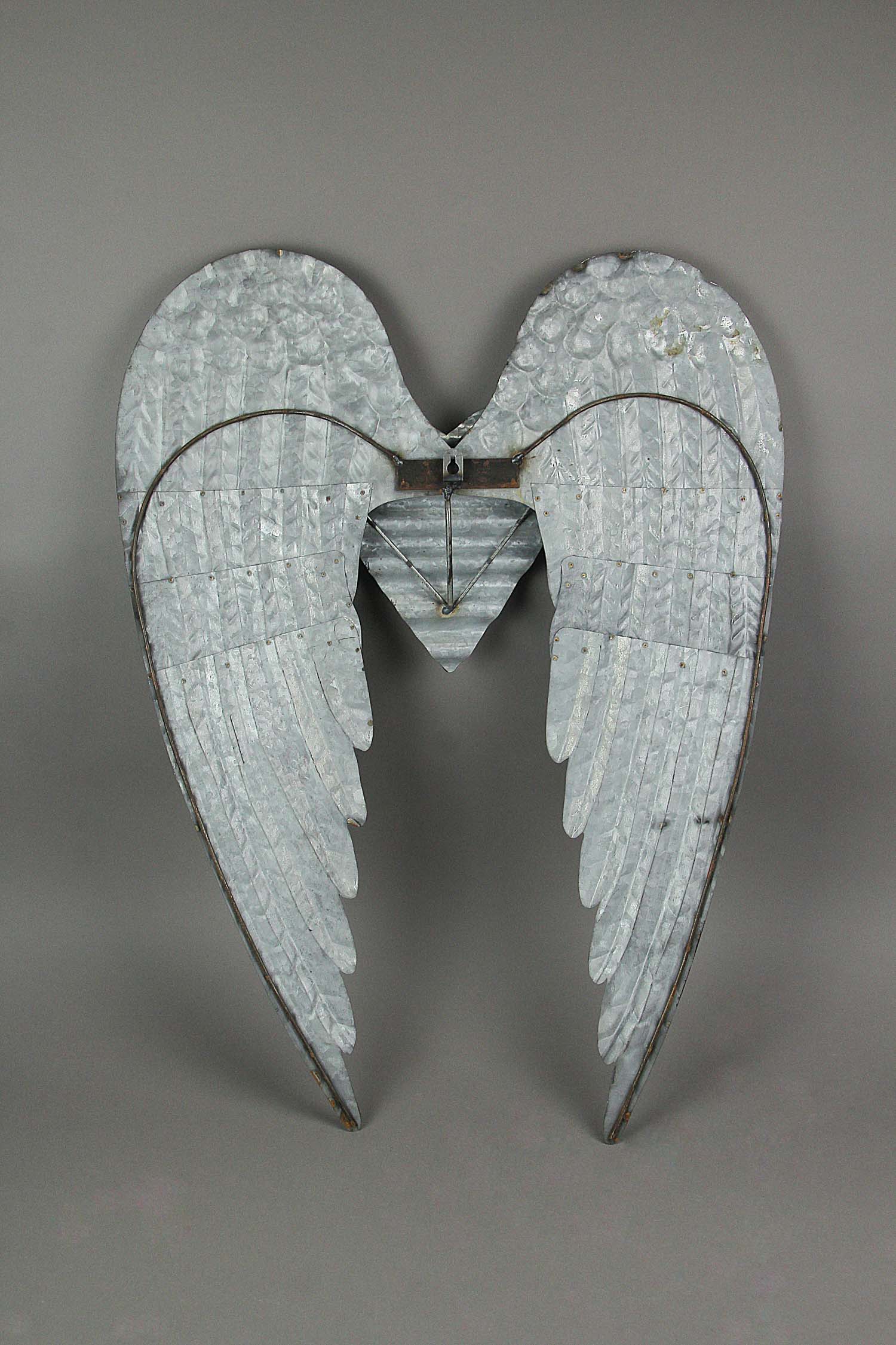 Alt View 4. Zeckos - Rustic Galvanized Stamped Metal Art Angel Wings Heart Decorative Wall Sculpture - Grey.