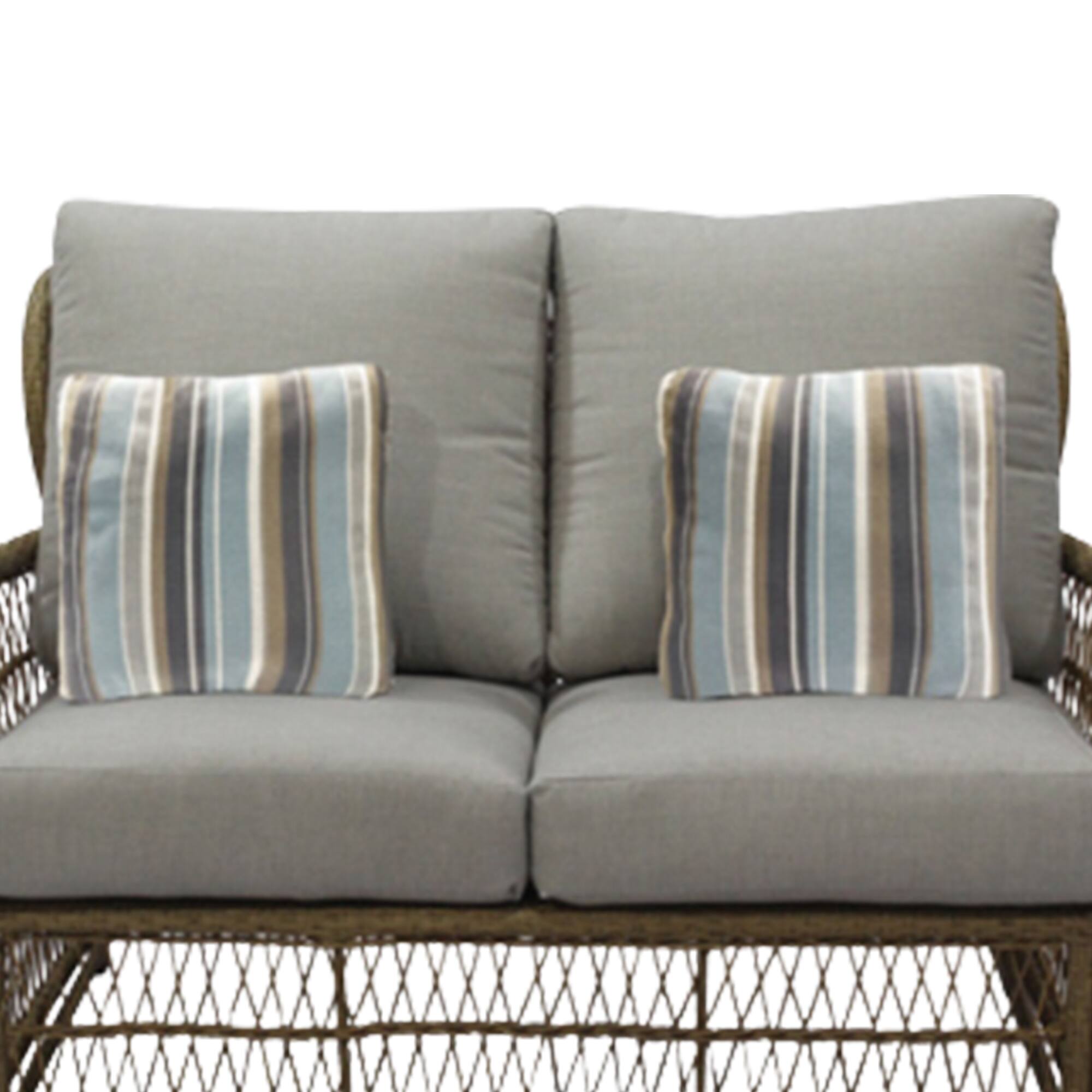 Alt View 5. Four Seasons Courtyard - Four Seasons Courtyard Positano Wicker Cushioned Loveseat w/ 2 Accessory Pillows - Brown.