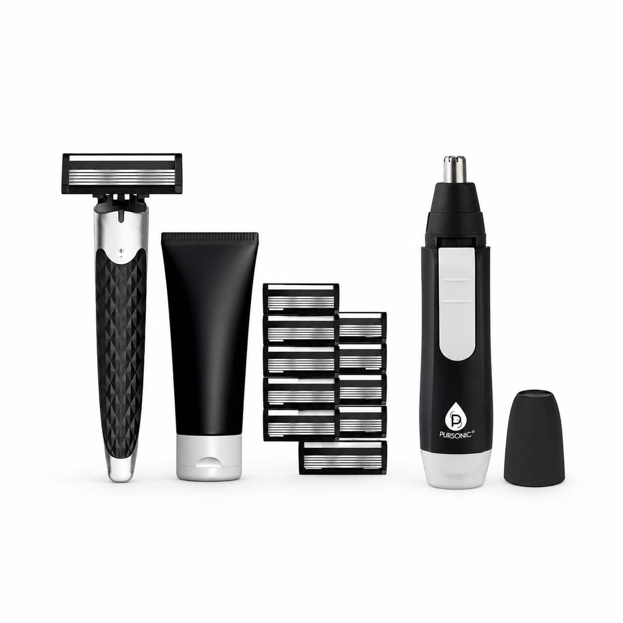 Pursonic - Men’s Complete Grooming Bundle – Premium Shaving Kit & Nose/Ear Hair Trimmer