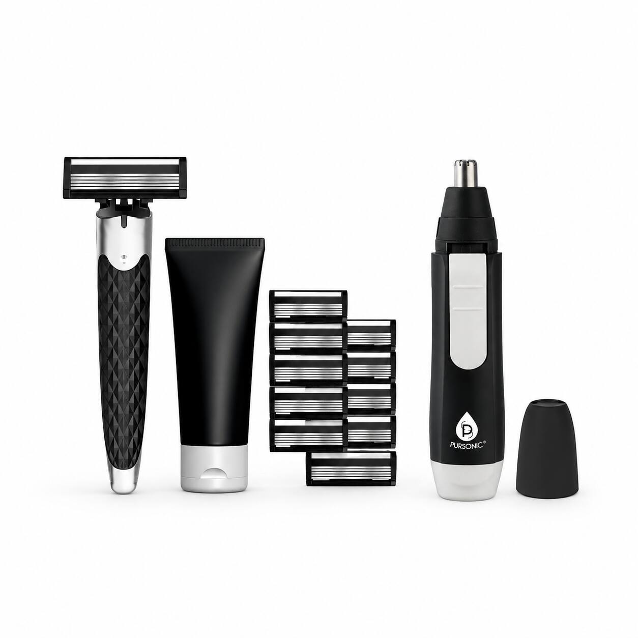 Front. Pursonic - Men’s Complete Grooming Bundle – Premium Shaving Kit & Nose/Ear Hair Trimmer.