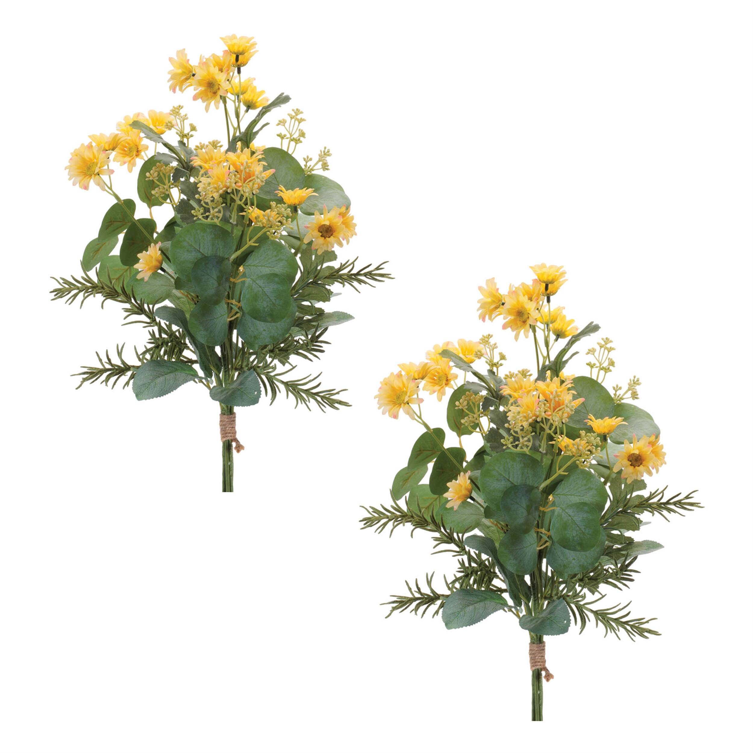 Left. BreeBe - Mini Daisy Floral Bundle (Set of 2) - Yellow, Green.