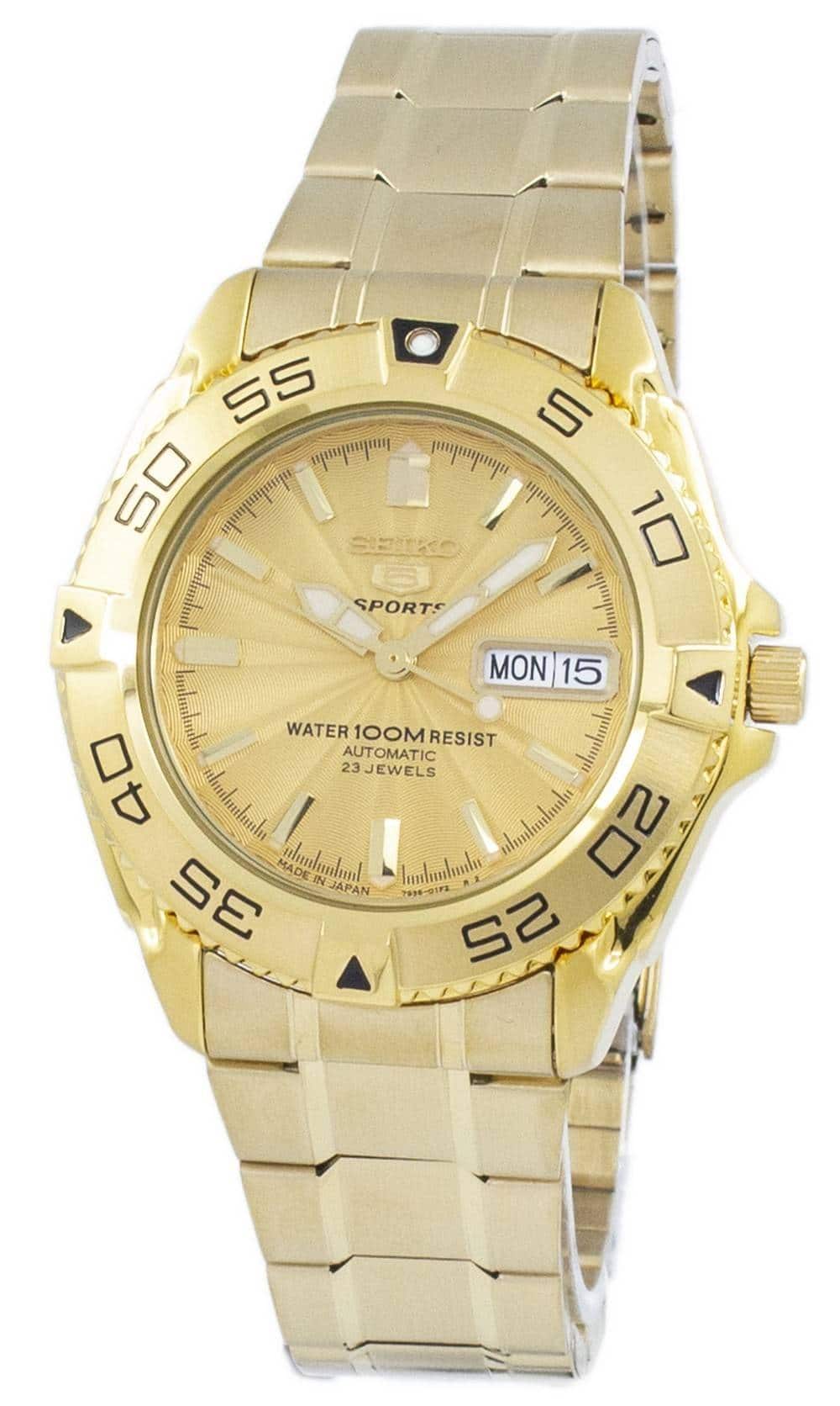 Seiko - 5 Sports Automatic SNZB26J1 Men's Watch Gold Tone Stainless Steel 100M - Golden