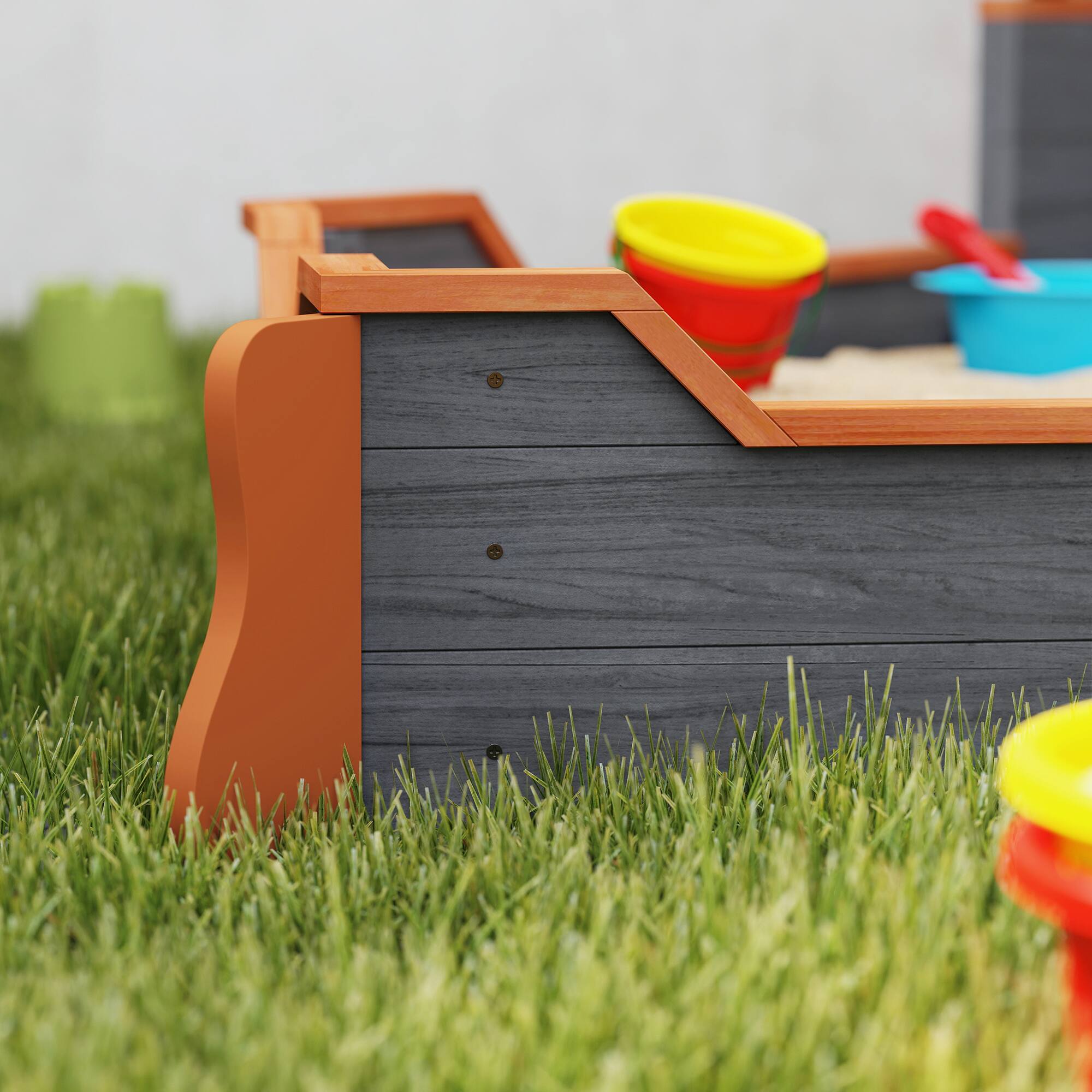 Alt View 5. Outsunny - Wooden Kids Sandbox, Pirate Ship Outdoor Sandboat, Bench Seats, Storage, Non-Woven Fabric Cloth, Lawn.