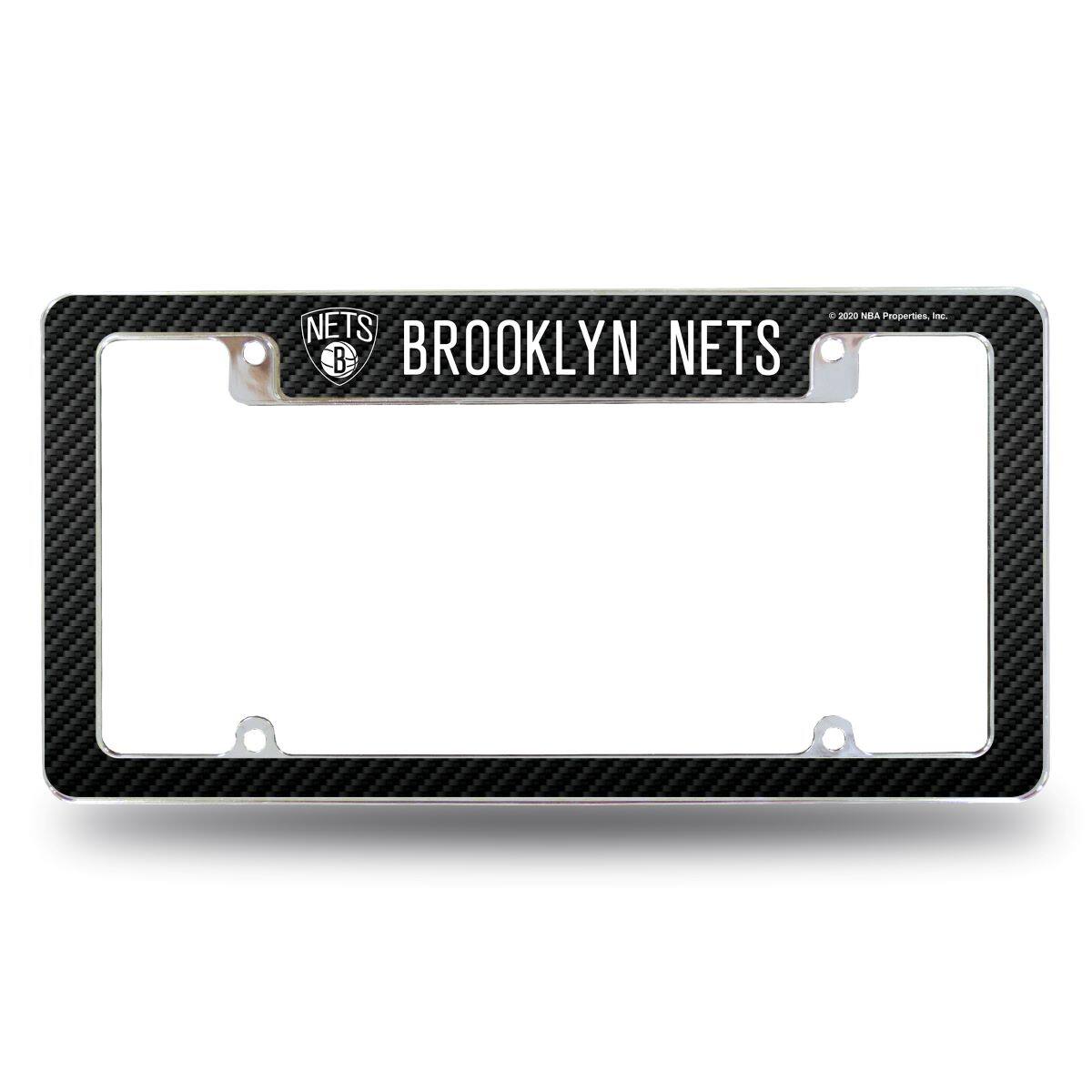 Brooklyn Basketball Nets Chrome Metal License Plate Frame - Carbon Fiber Look