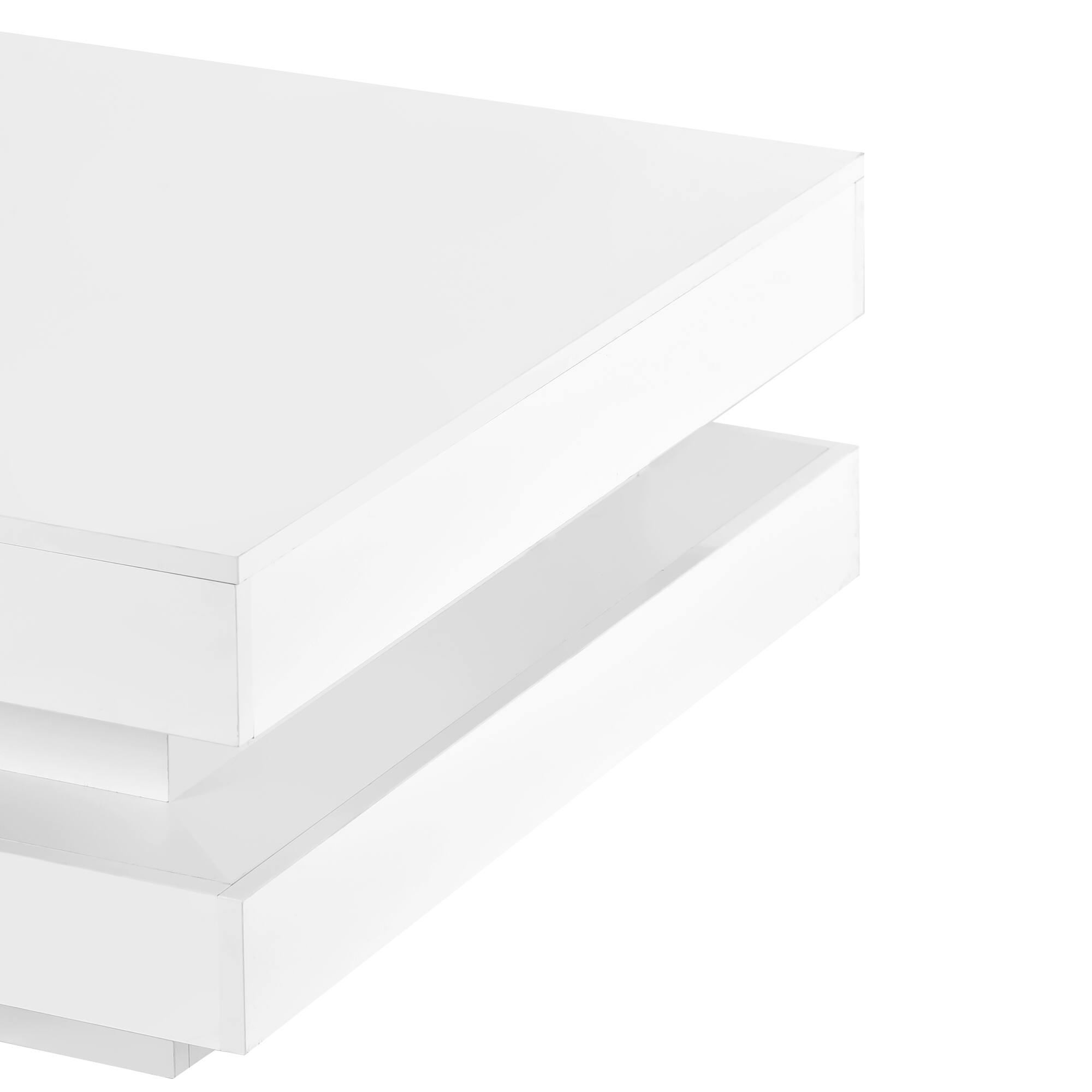 Alt View 10. GOODSILO - Modern LED Illuminated Two-Tier Square Coffee Table with High-Gloss Finish for Living Room - White.