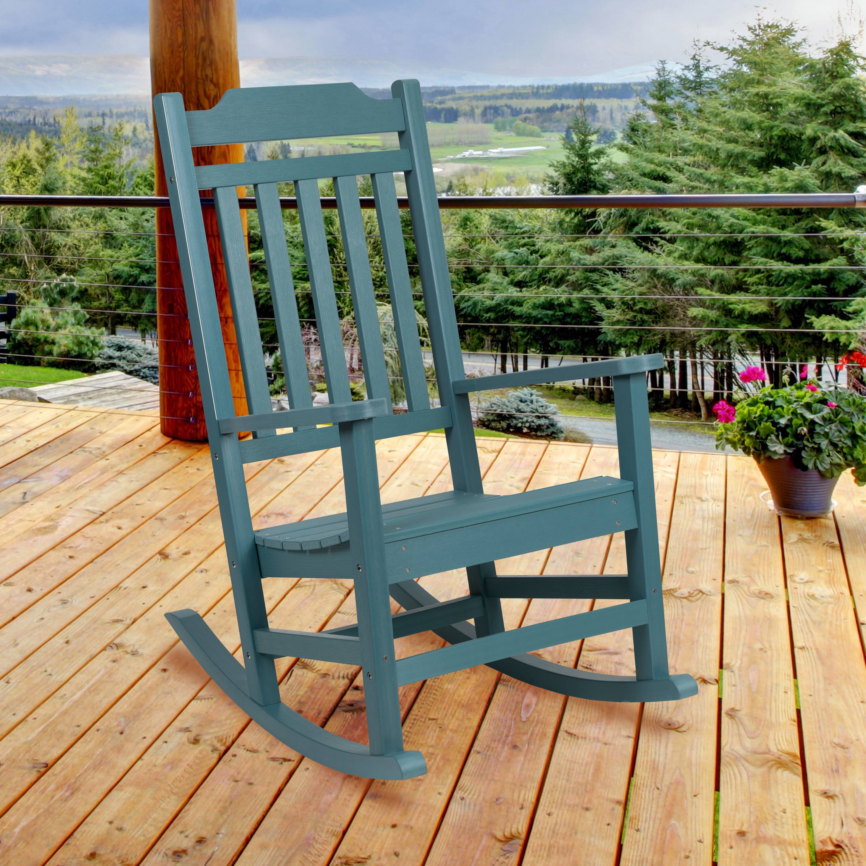 Alt View 1. Emma + Oliver - All-Weather Poly Resin Wood Rocking Chair - Patio and Backyard Furniture - Teal.