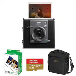 Bundle - Fujifilm - Instax WIDE Evo Hybrid Instant Camera, 20-Pack Film, 128GB Micro SD Card, Camera Shoulder Bag