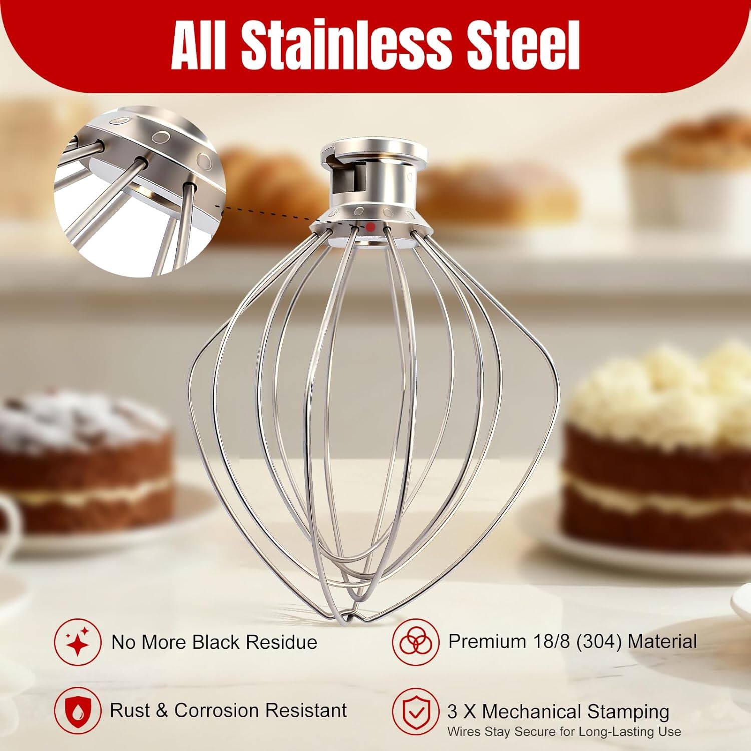 All Stainless Steel

- No More Black Residue
- Rust & Corrosion Resistant
- Premium 18/8 (304) Material
- 3 X Mechanical Stamping
- Wires Stay Secure for Long-Lasting Use