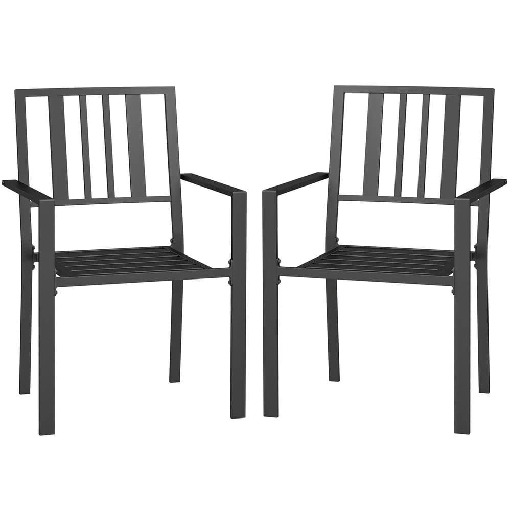 Resenkos - Patio Dining Chairs, Outdoor Dining Set, Galvanized Steel - Black