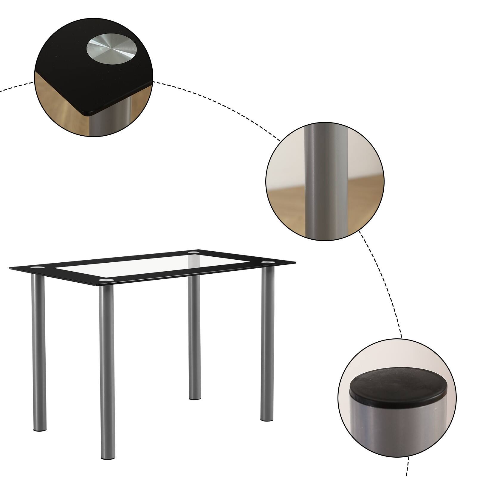 Alt View 2. Winado - Modern Tempered Glass Dining Table Glass Top Table with 4 Heavy-Duty Metal Legs for Kitchen, Dining Room, Dinette, Dorm - Black.