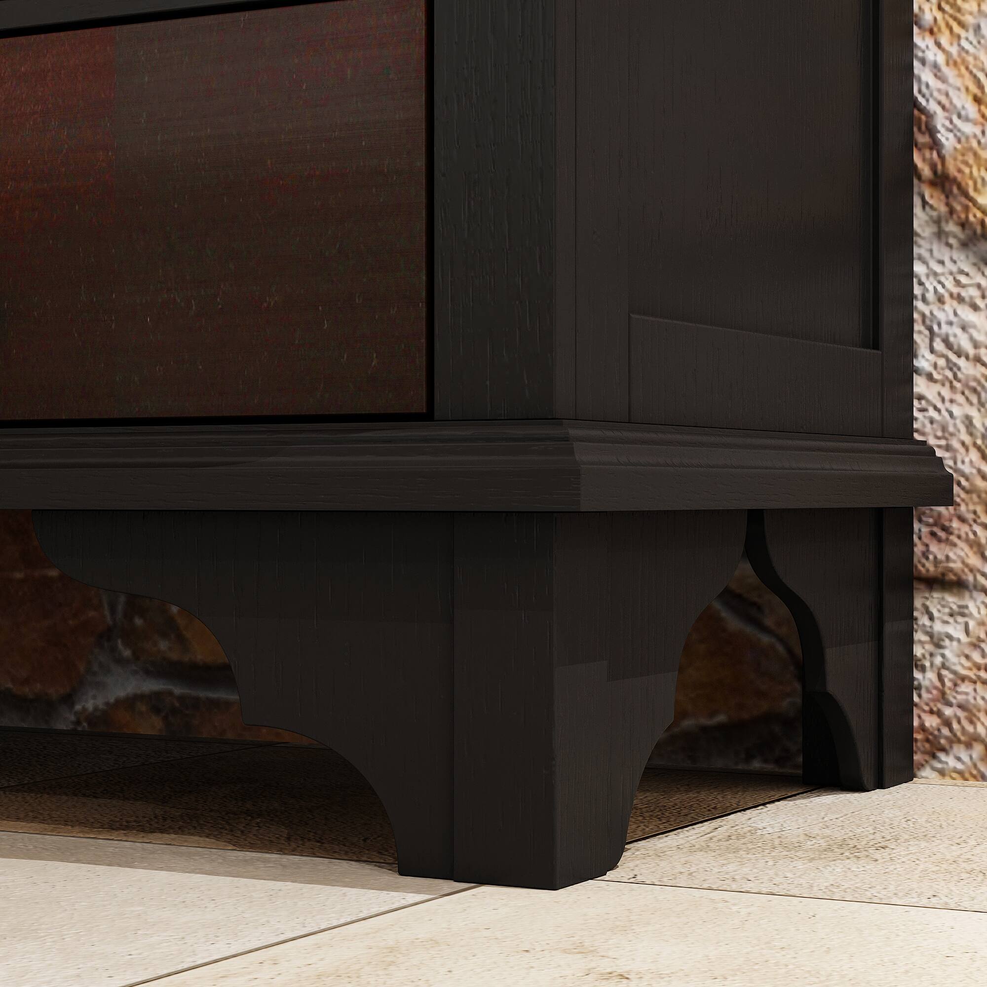 Alt View 4. Famapy - Famapy Retro Storage Cabinet - Ornate Gold Accents, Glass Doors & Drawers for Home Display - Black.