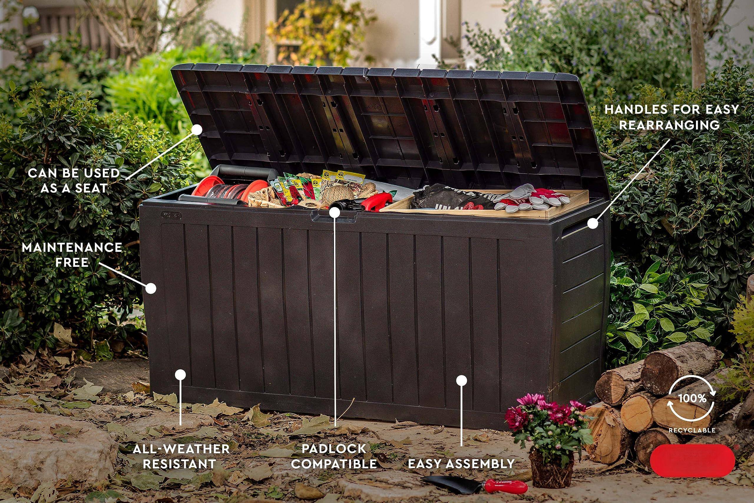 - Handles for easy rearranging
- Can be used as a seat
- Maintenance free
- All-weather resistant
- Padlock compatible
- Easy assembly
- 100% recyclable