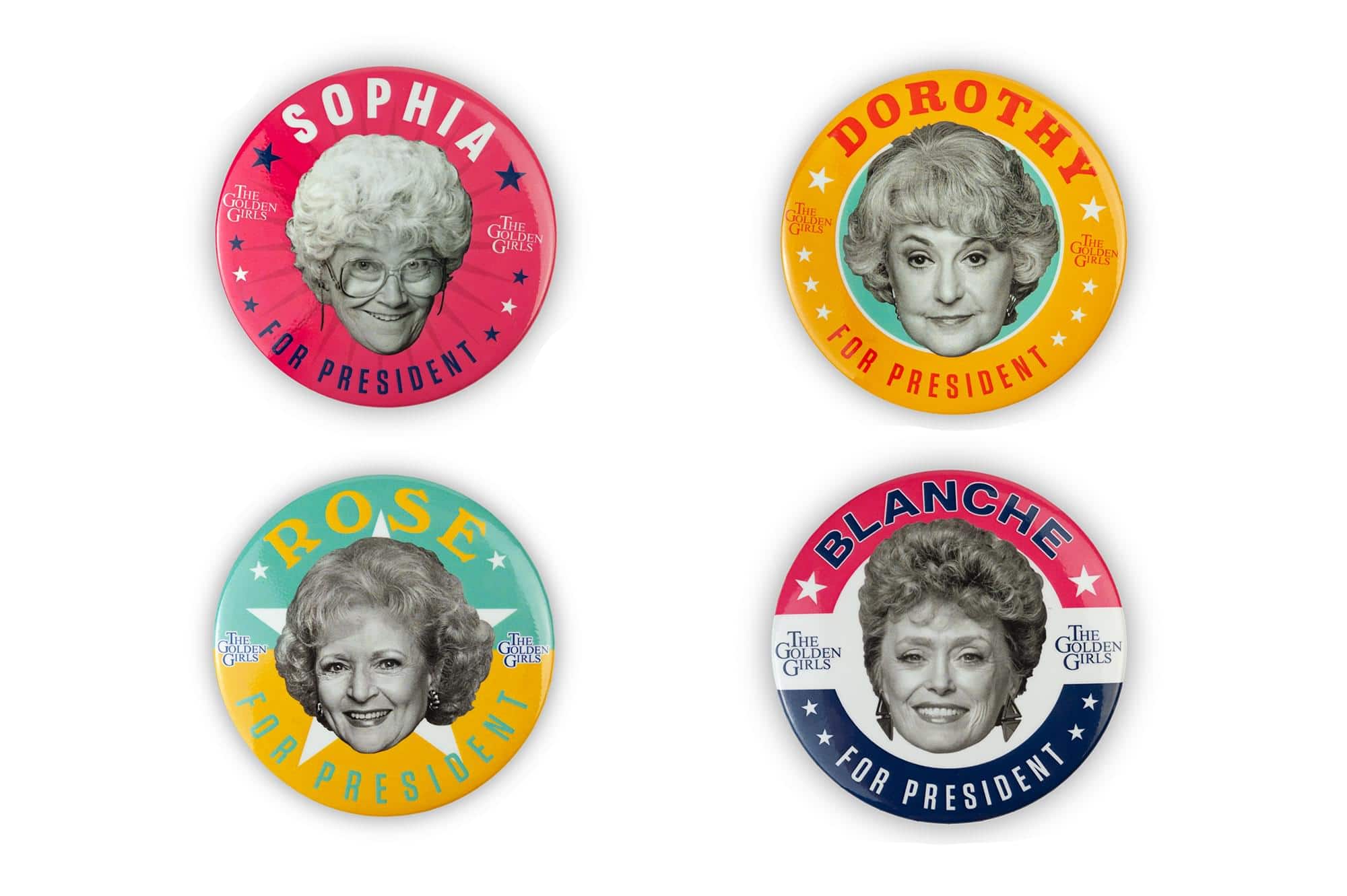 Just Funky - The Golden Girls 2020 For President 3 Inch Button Pin Set of 4 - Multicolored
