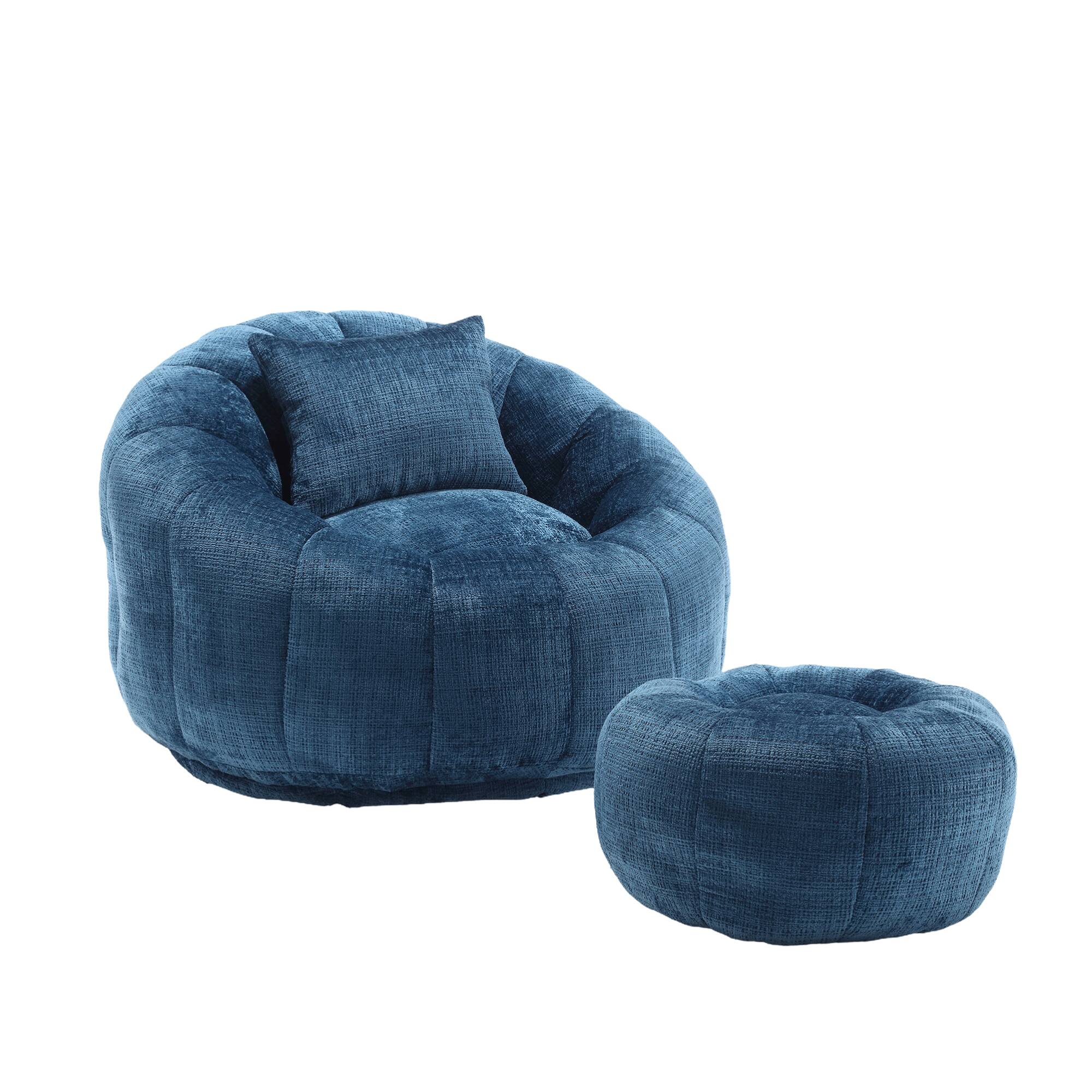 Alt View 8. GOODSILO - Modern Round Bean Bag Chair with Ottoman - Ultra Comfortable Lounge Sofa for Living Spaces - Peacock Blue.