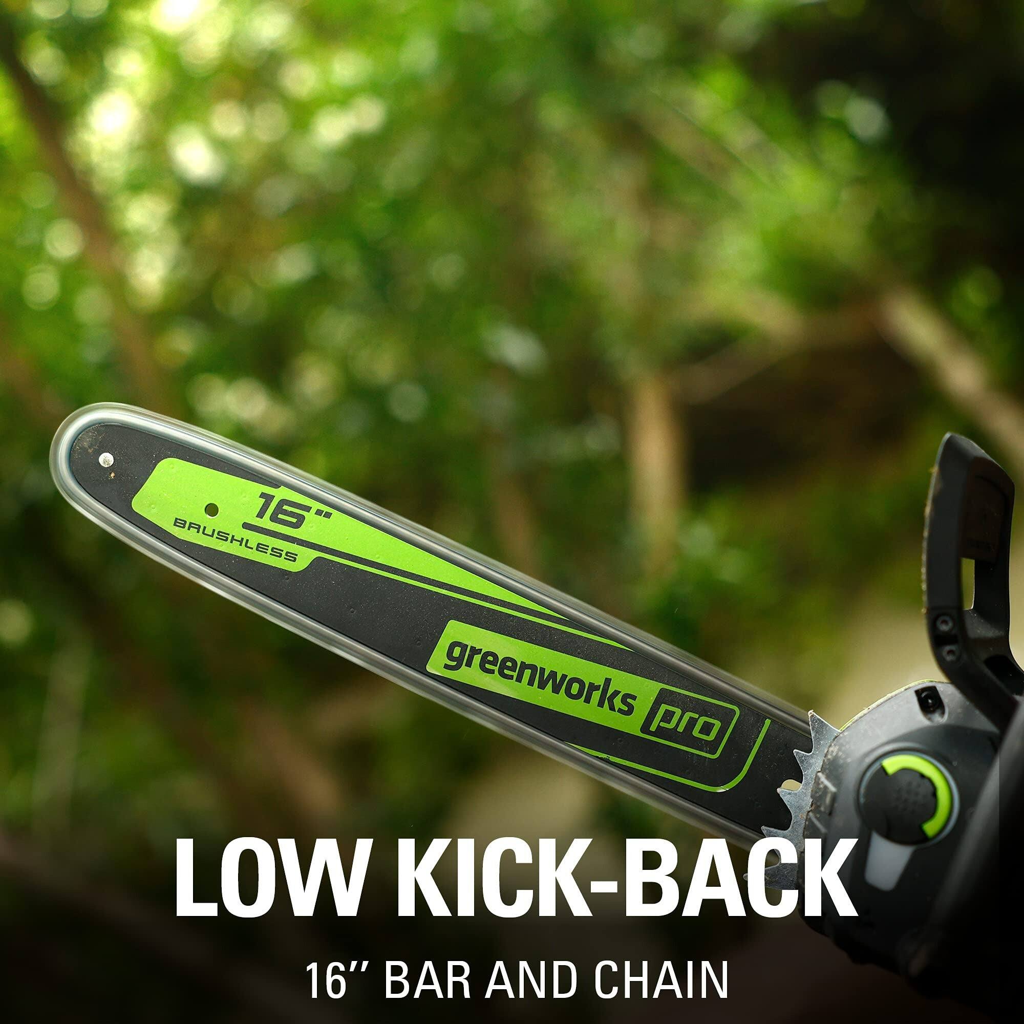 BRUSHLESS 16" greenworks pro LOW KICK-BACK 16" BAR AND CHAIN