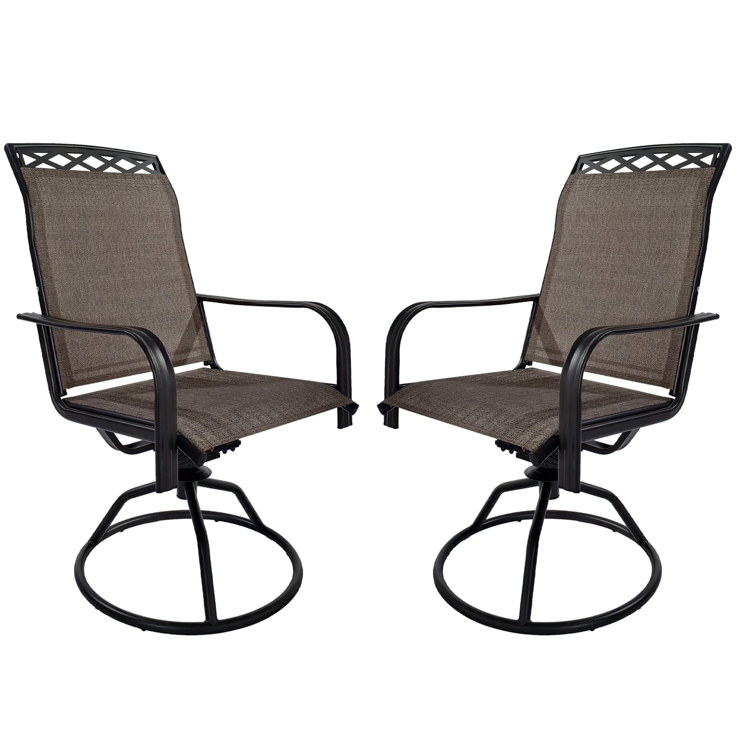 Yardgrace - 2-Piece Patio Swivel Rocking Dining Chairs High-Back Textilene Metal All-Weather Lawn Porch Garden - Brown