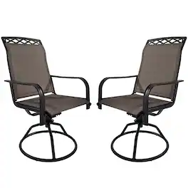 Yardgrace - 2-Piece Patio Swivel Rocking Dining Chairs High-Back Textilene Metal All-Weather Lawn Porch Garden - Brown